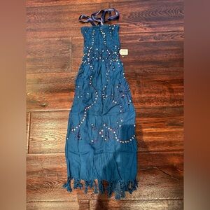 Girls Size Small Teal Blue Sequinned Gathered Elastic Tube Top Dress